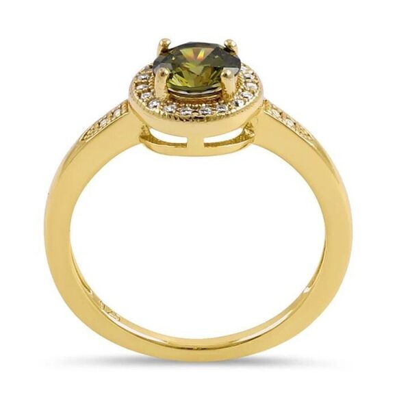 Elegant Round Halo Peridot Yellow Gold Ring New - Picture 3 of 4